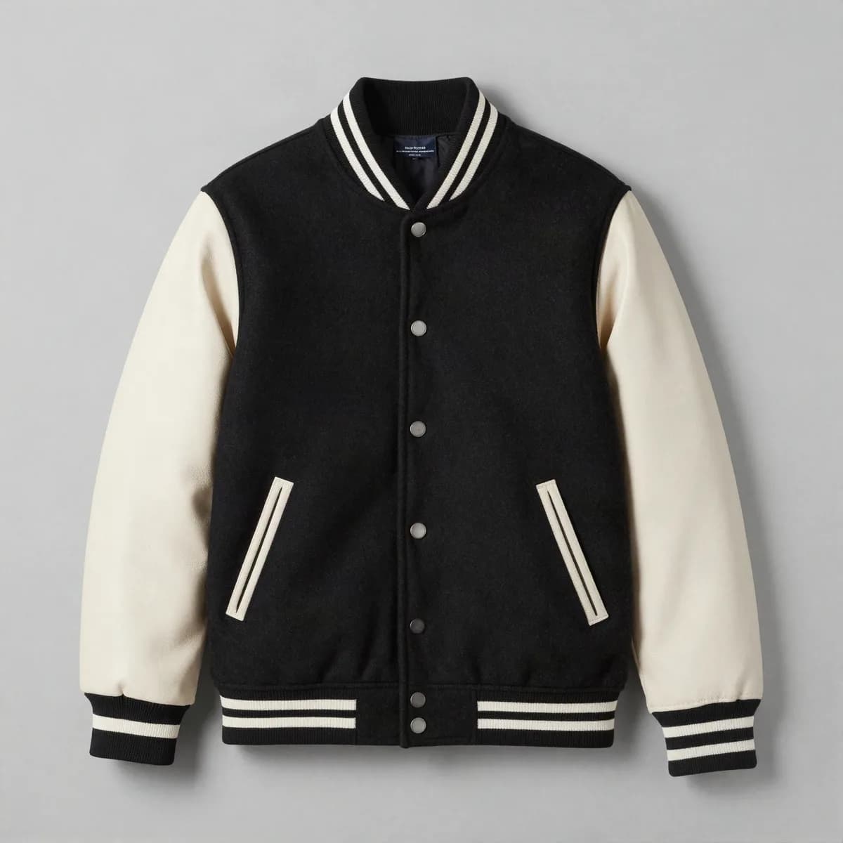 Varsity Jacket in Black / Cream
